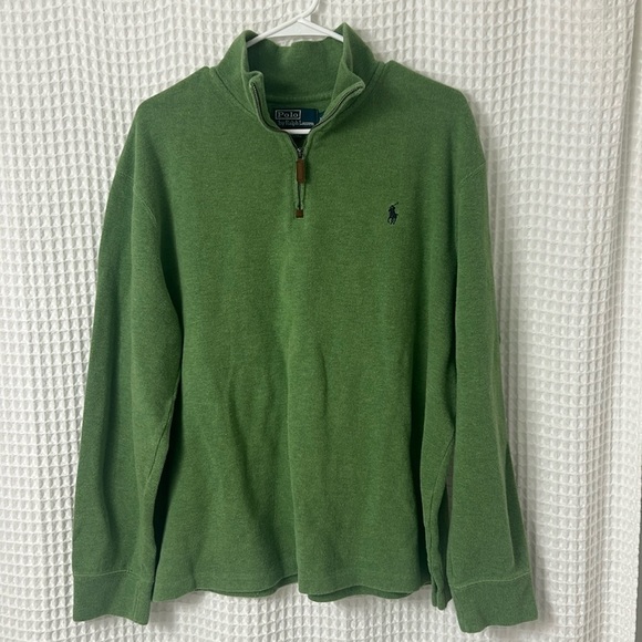Polo Ralph Lauren Men's Green 100% Cotton Quarter Zip Long Sleeve Sweater XL - Picture 1 of 6